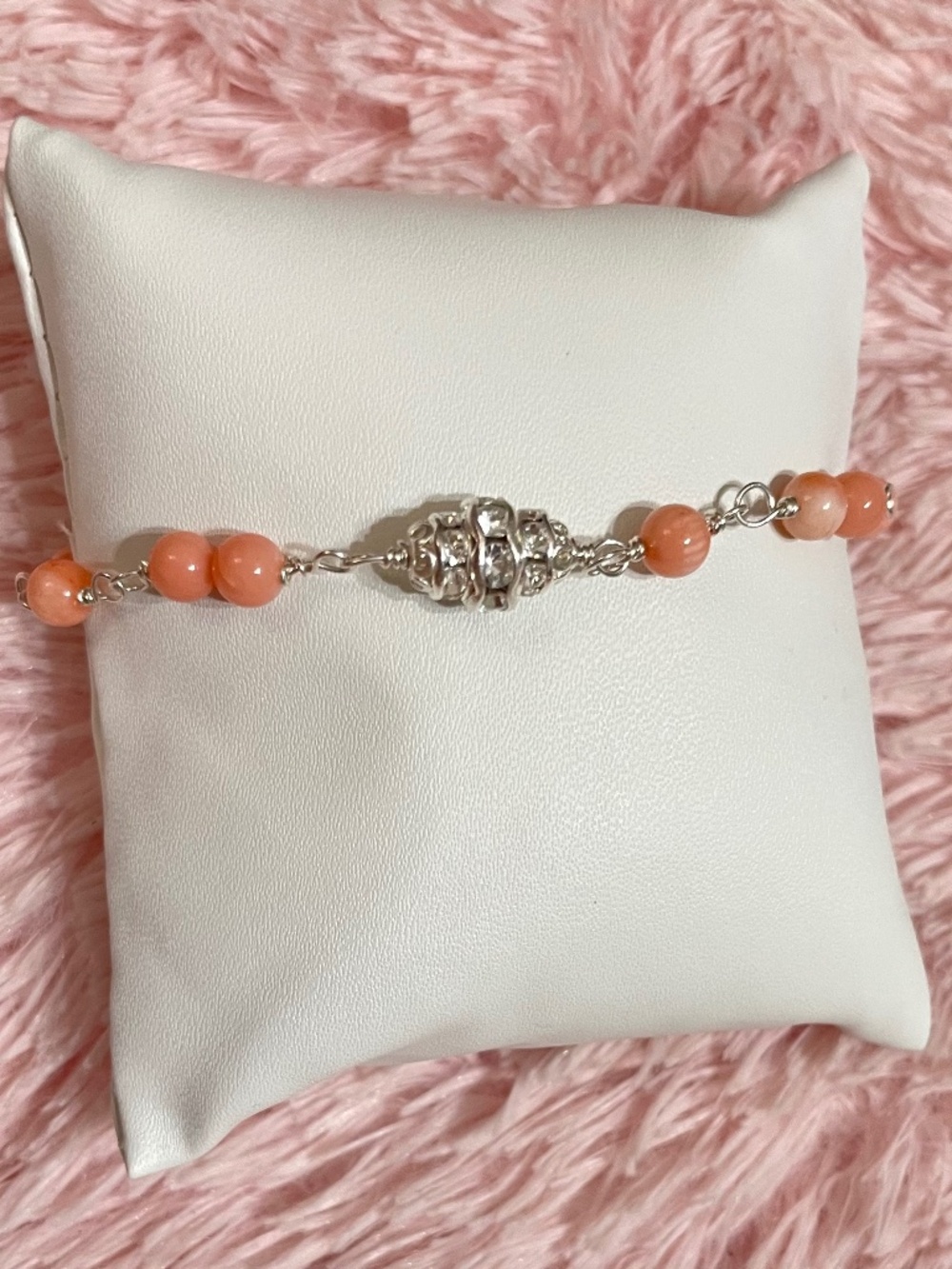 Beautiful Hand made Angel Skin Coral 5mm bracelet Size:7 1/2 inch/ extin 8 inch.
